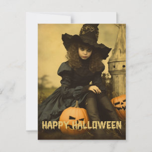 Retro fotografering Halloween söt dålig häxa flick Vykort
