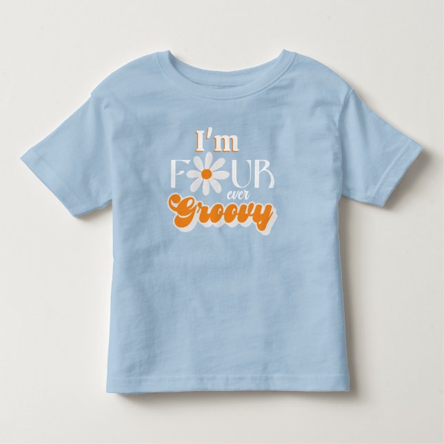 Retro Four Ever Groovy Pojkar 4-årsdag T Shirt (Framsida)