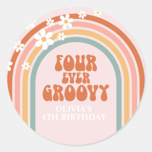 Retro Four Ever Groovy tusenskönor regnbåge 4-års Runt Klistermärke