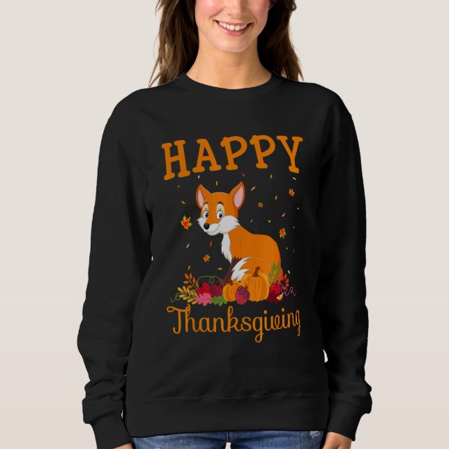 Retro Fox Happy Thanksgiving Matching Family Pajam T Shirt (Framsida)