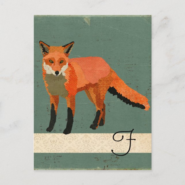 Retro Fox Monogram vykort (Framsida)