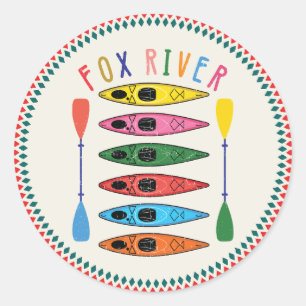Retro Fox River Kayaking Runt Klistermärke