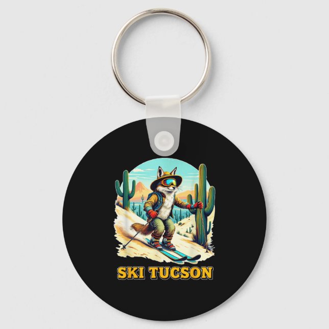 Retro Fox Skiing in Tucson Desert Äventyr Ski Ar Nyckelring (Framsida)
