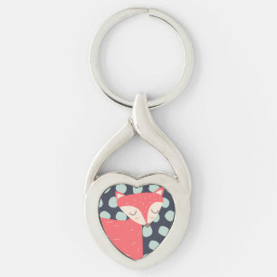 Retro Fox Twisted Heart Silverfärgad Nyckelring