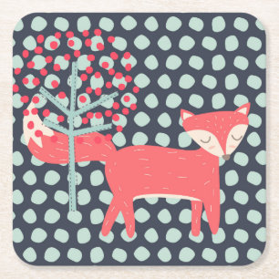 Retro Fox Underlägg Papper Kvadrat