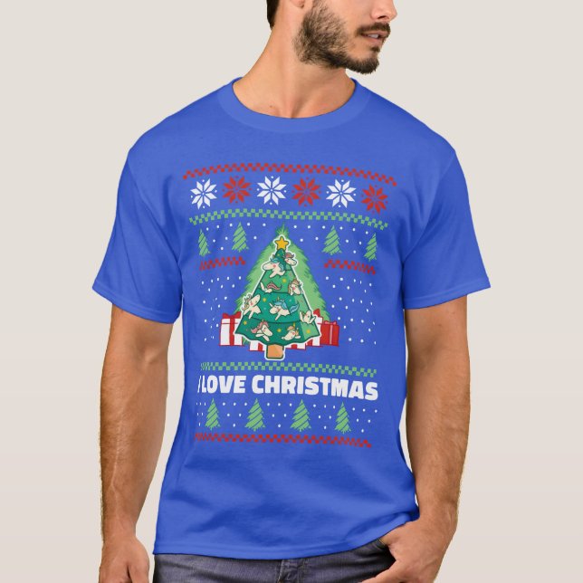 Retro från Unicorn Santa Christmasree Unicorn T Shirt (Framsida)