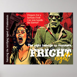 Retro Frankenstein Vintage Skräck Halloween Fest Poster