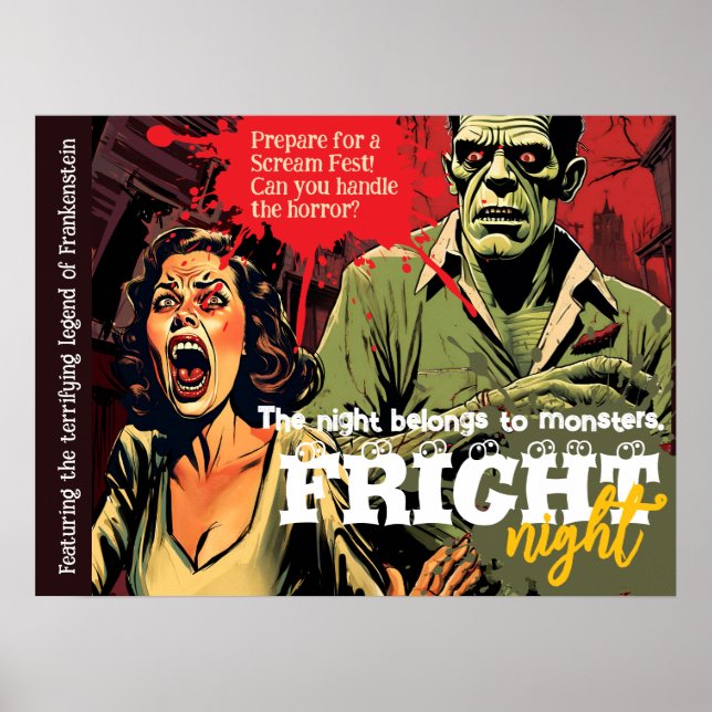 Retro Frankenstein Vintage Skräck Halloween Fest Poster (Framsidan)