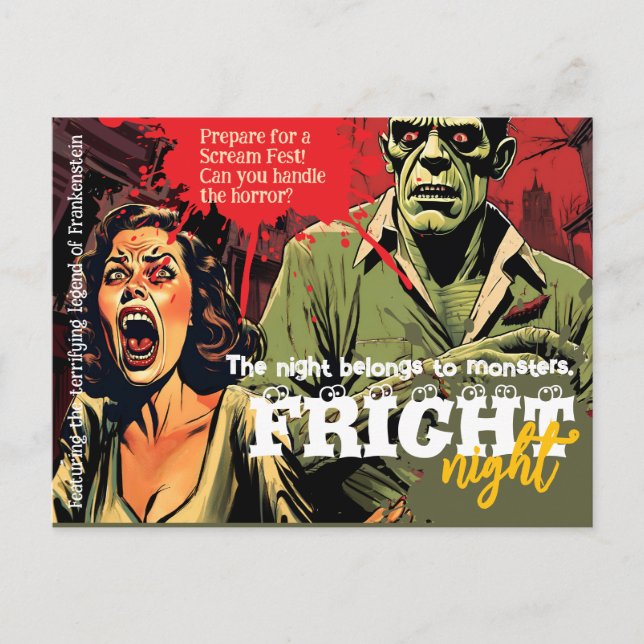 Retro Frankenstein Vintage Skräck Halloween-fest Vykort (Framsida)