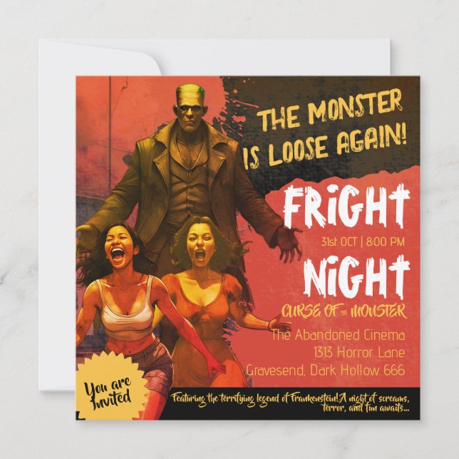 Retro Frankenstein Vuxen Skräck Natt Inbjudningar (Framsida)