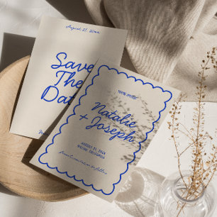 Retro Fransk Färgfull Bright Funky Modern Bröllop Spara Datumet