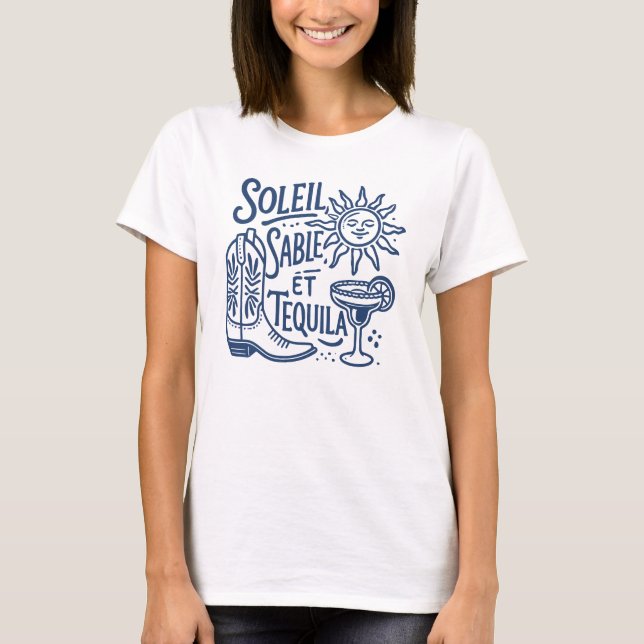 Retro Fransk Kust Sol Sand Systerfest T Shirt (Framsida)