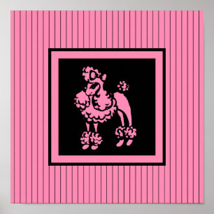 Retro Fransk Rosa Pudel Poster Wall Art Gift