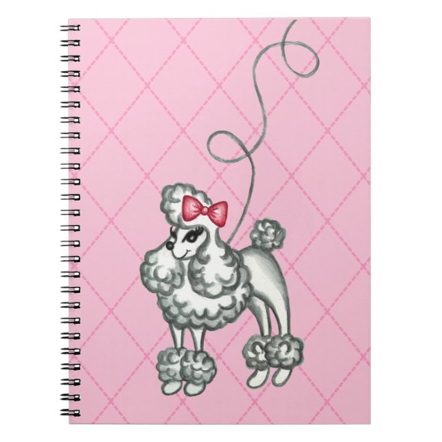 Retro Fransk Rosa Pudel Skolklass Anteckningsbok (Framsidan)