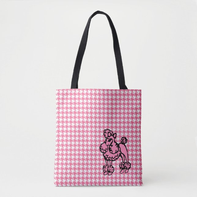 Retro Fransk Rosa Pudel Travel Tote Bag Tygkasse (Framsida)