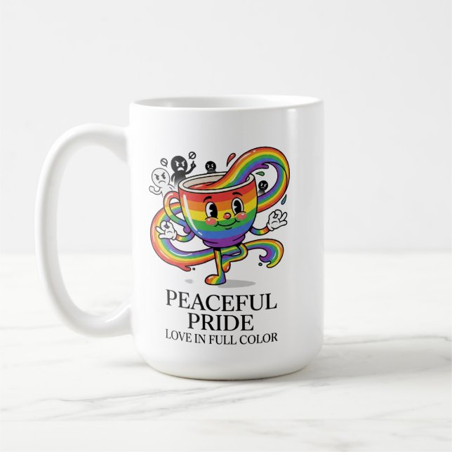 Retro Fredlig Stolthet Regnbåge Kaffe Kopp T-Shirt (Vänster)