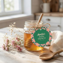 Retro Fredstecken Blomma Grön Rosa Bebis Shower