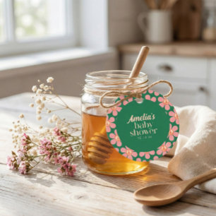 Retro Fredstecken Blomma Grön Rosa Bebis Shower Gåvor Etiketter