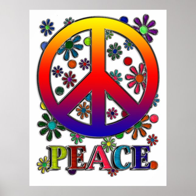 Retro-Fredstecken och blommor Poster (Framsidan)