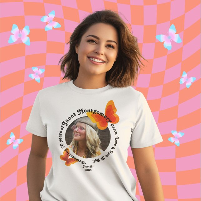Retro Fredstecken Psychedelic Butterfly Birthday T Shirt (Skapare uppladdad)
