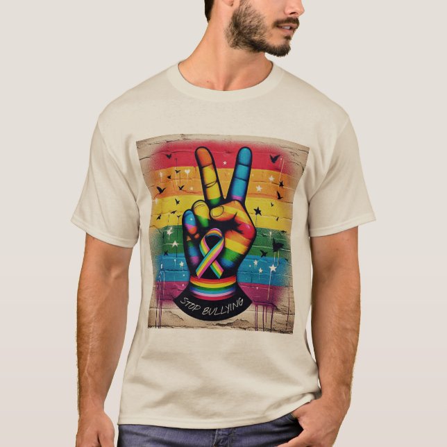 Retro Fredstecken T-Shirt Mot Mobbing (Framsida)