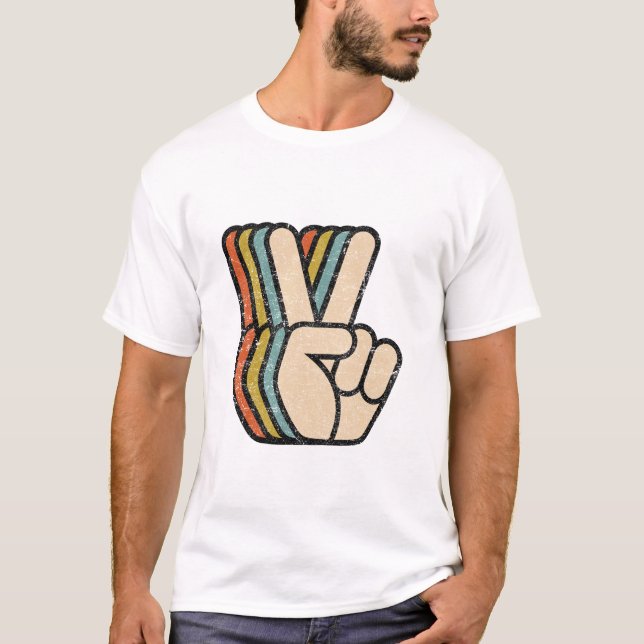 Retro Fredstecken V Finger T Shirt (Framsida)