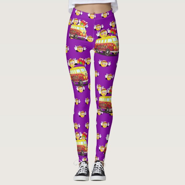 Retro fredsteckenSmiley Hippy Skåpbil 60-tal 1970 Leggings (Framsida)