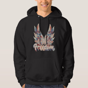 Retro Freedom American Flagga Vingar 4 juli 4 Hoodie