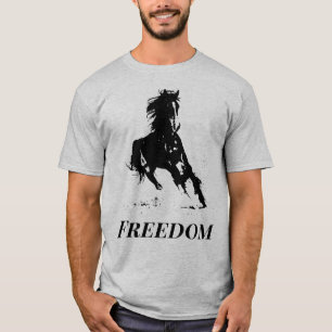 Retro Freedom Black Grått Pop Art Running Horse T Shirt