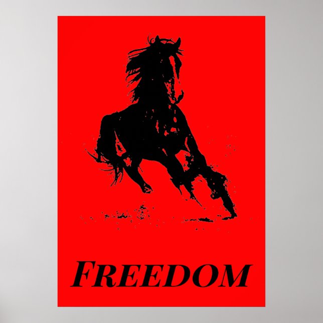 Retro Freedom Red Black Pop Art Running Horse Poster (Framsidan)