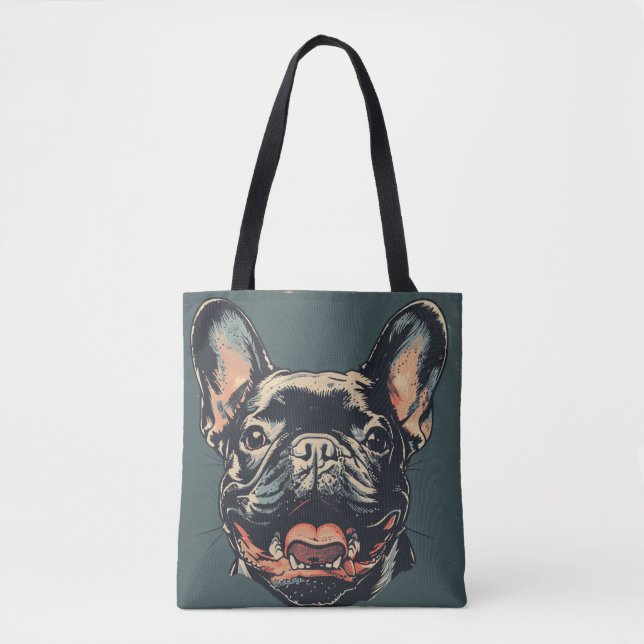 Retro French Bulldog Tote Bag Tygkasse (Framsida)