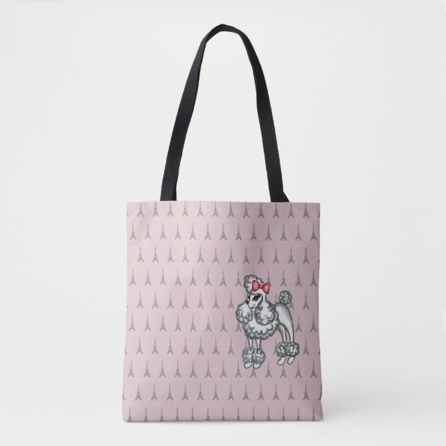 Retro French Poodle Tote Bag Tygkasse (Framsida)