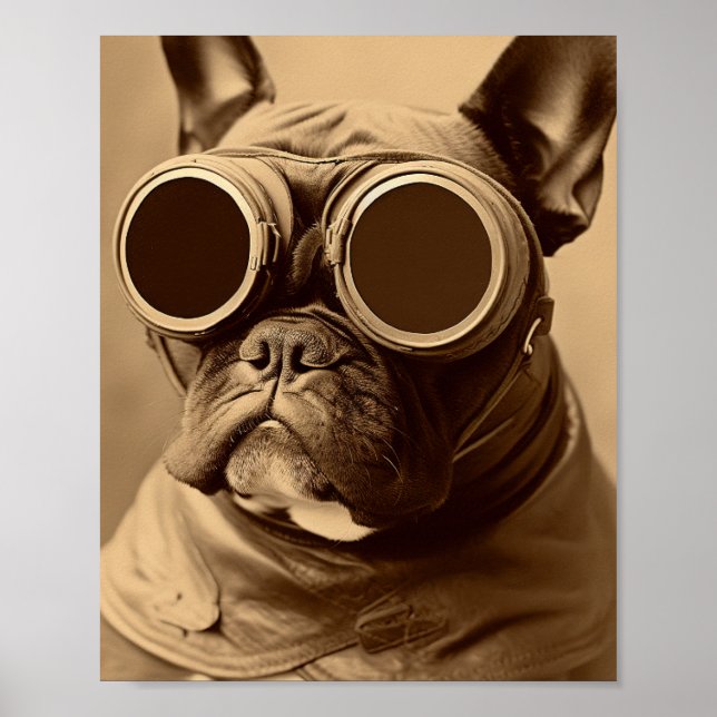 Retro Frenchie Sepia Poster (Framsidan)