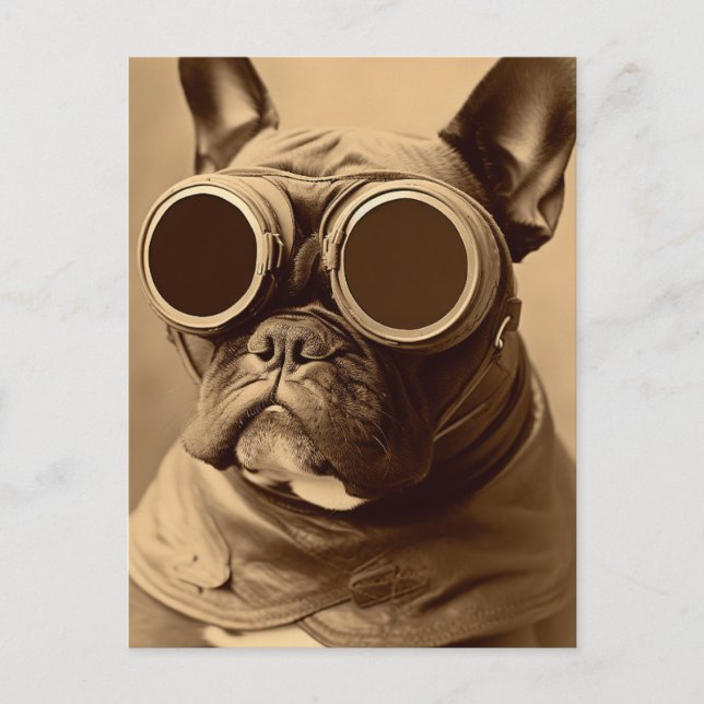 Retro Frenchie Sepia Vykort (Framsida)