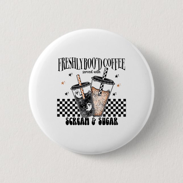 Retro Freshly Boo'd Coffee Älskare Boujee Ghost Ha Knapp (Framsida)
