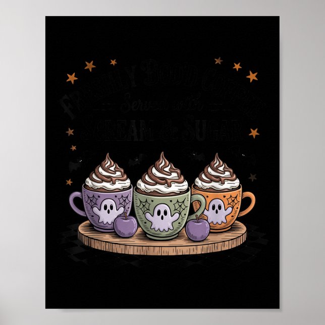 Retro Freshly Boo'd Coffee Lovers Boujee Ghost Hal Poster (Framsidan)