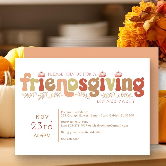 Retro Friendsgiving inbjudan till middagsfest (Pumpkin Friendsgiving Typography)