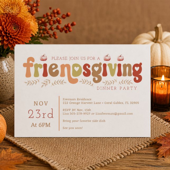 Retro Friendsgiving Middagsfest Inbjudan (Friendsgiving Invitation)