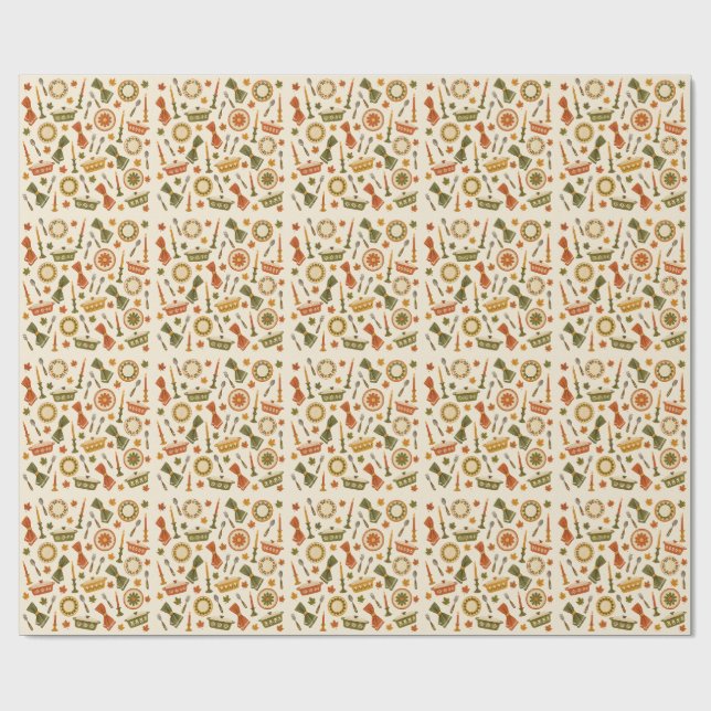 Retro Friendsgiving Middagsklubb Middagsmönster Presentpapper (Platt)