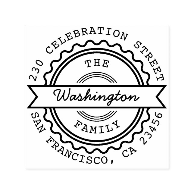 Retro Frimärke Anpassningsbar Family Namn & Retura Självfärgande Stämpel (Design)