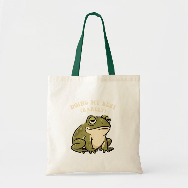 Retro Frog Barely Trying Canvas Tote Bag Tygkasse (Framsidan)