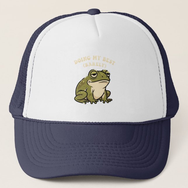 Retro Frog Barely Trying Trucker Hat Keps (Framsida)