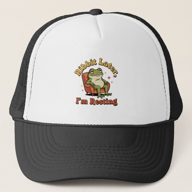 Retro Frog Chill Humor Trucker Hat Keps (Framsida)