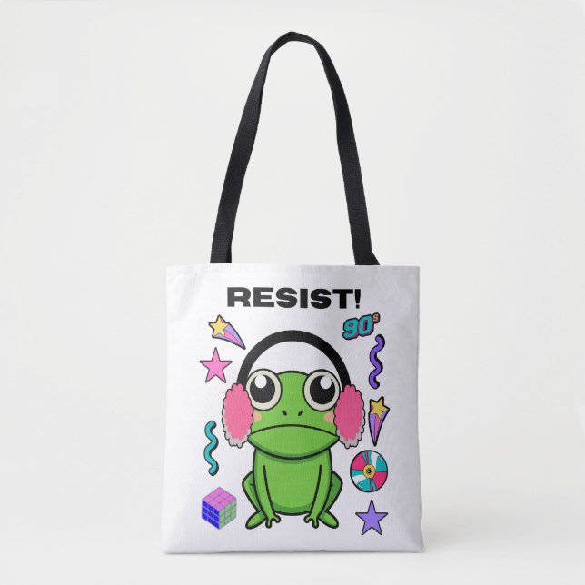 Retro Frog with A 90s Attitude. Resist! Quote Tygkasse (Framsida)
