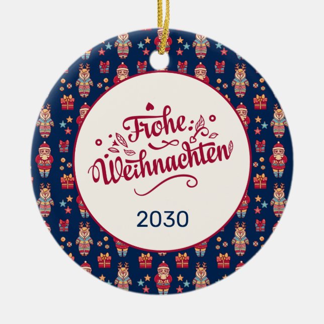 Retro Frohe Weihnachten Julgransprydnad Keramik (Framsidan)