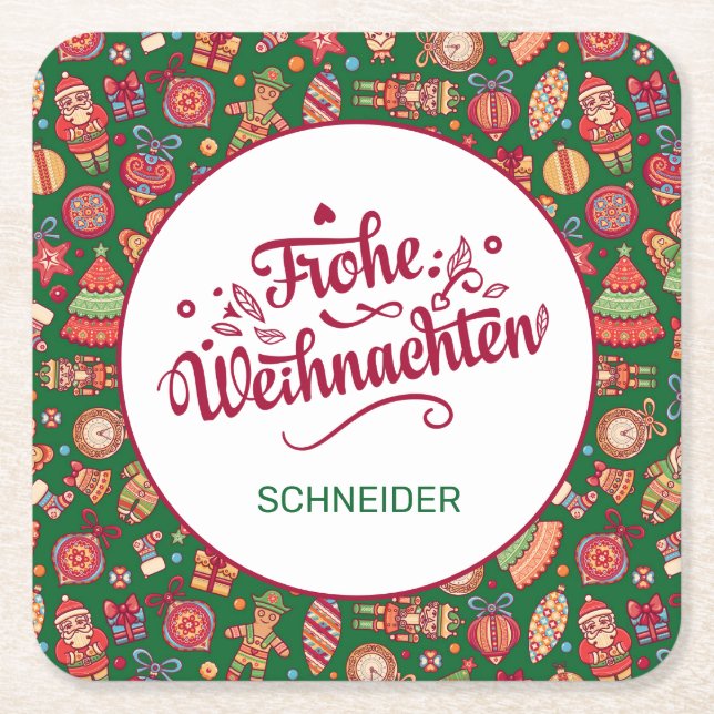 Retro Frohe Weihnachten Personlig Underlägg Papper Kvadrat (Framsidan)