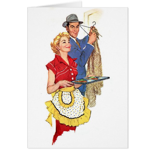 Retro fru - bassängpojken kom! hälsningskort (Framsidan)