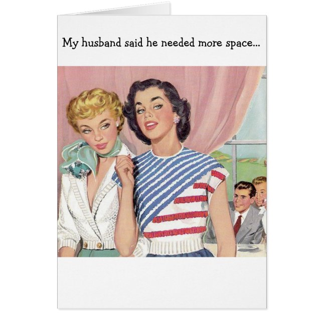 Retro fru - låst make utanför, hälsningskort (Framsidan)