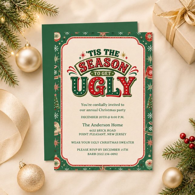 Retro ful jultröja fest inbjudan (Retro Ugly Christmas Sweater Party Invitation)