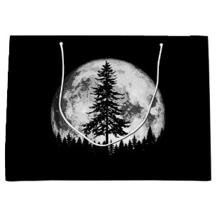 Retro Full Moon & Minimalist Gräs Träd Vintage Gra